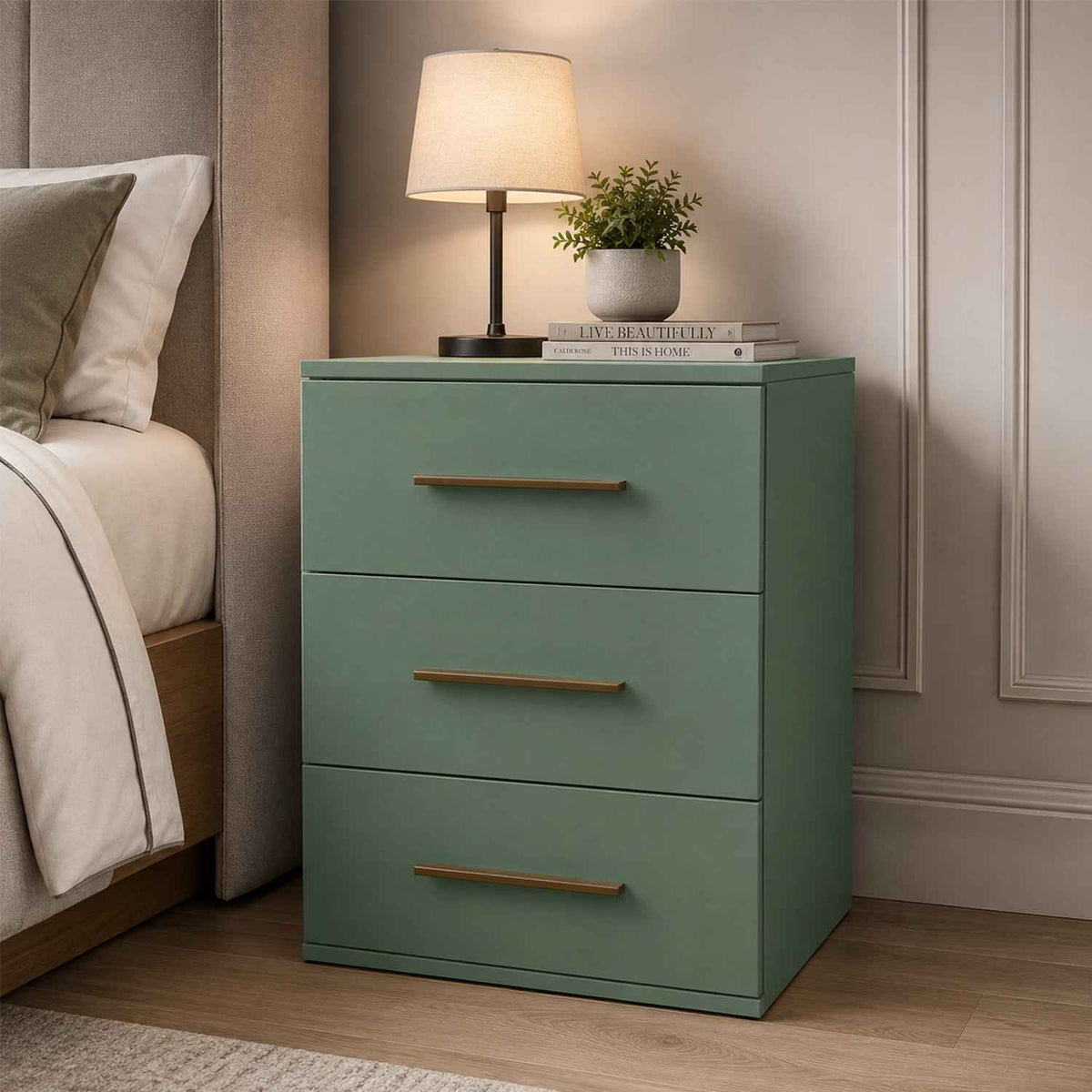 Windsor Green 3 Drawer Bedside Cabinet