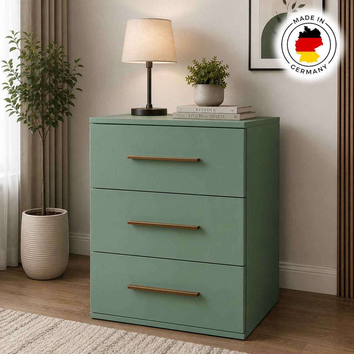 Windsor Green 3 Drawer Bedside Cabinet