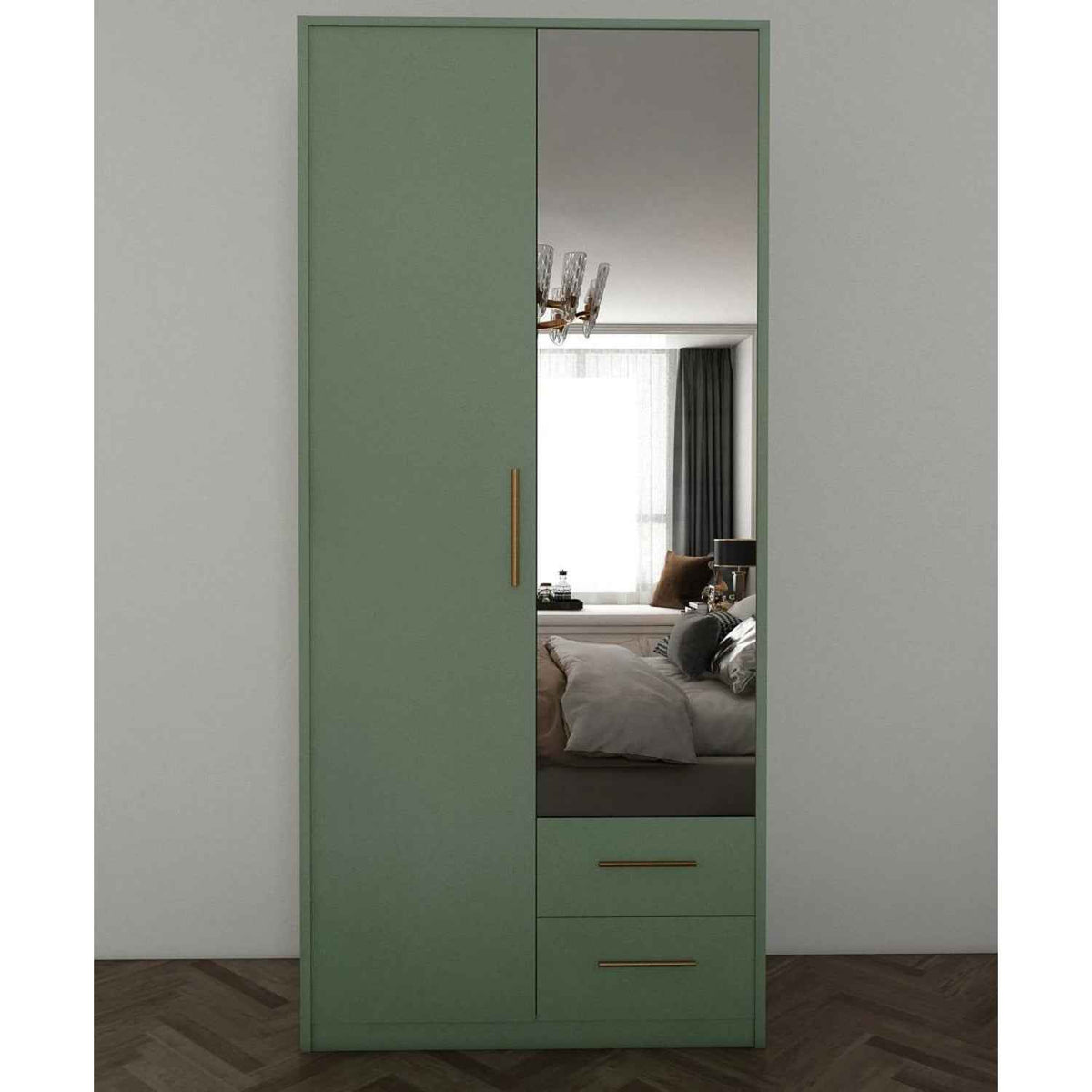 Windsor Green 2 Door Wardrobe with Mirror and 2 Drawers