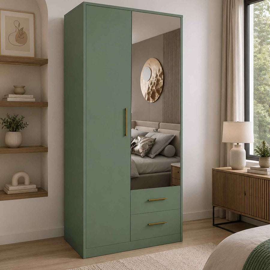 Windsor Green 2 Door Wardrobe with Mirror and 2 Drawers