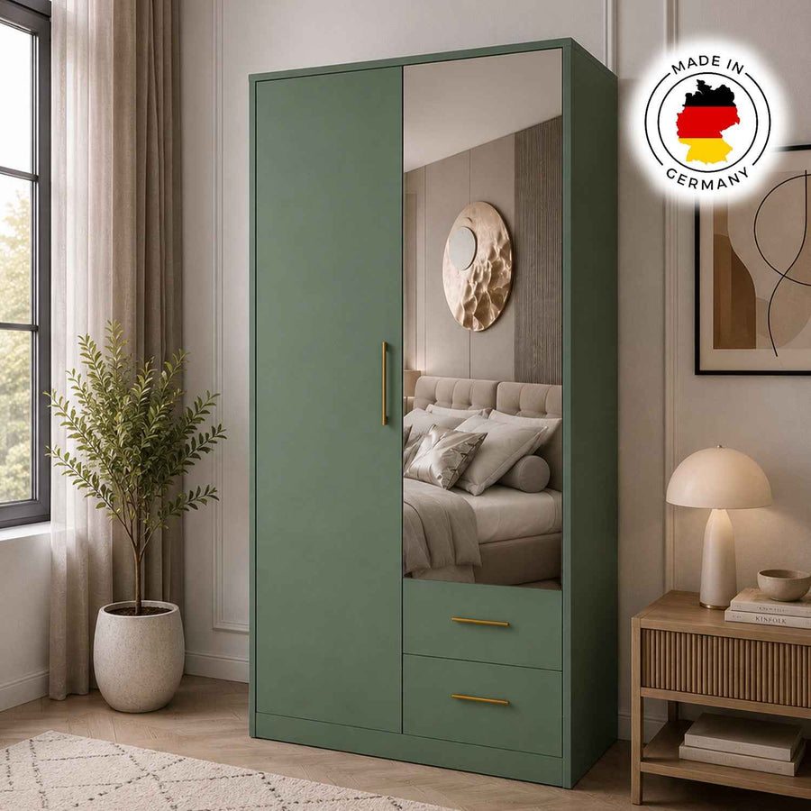 Windsor Green 2 Door Wardrobe with Mirror and 2 Drawers