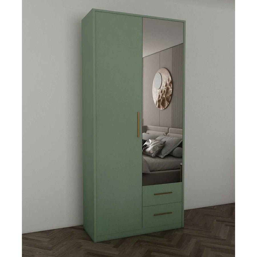 Windsor Green 2 Door Wardrobe with Mirror and 2 Drawers