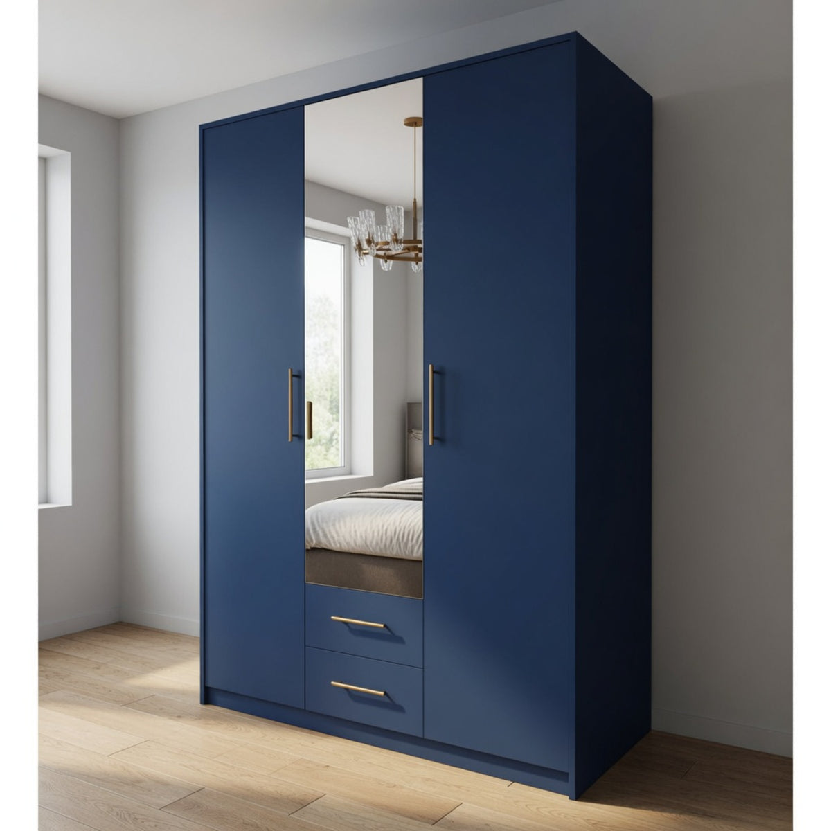 Windsor Blue 3 Door Wardrobe 120cm with Mirror and 2 Drawers - image 7