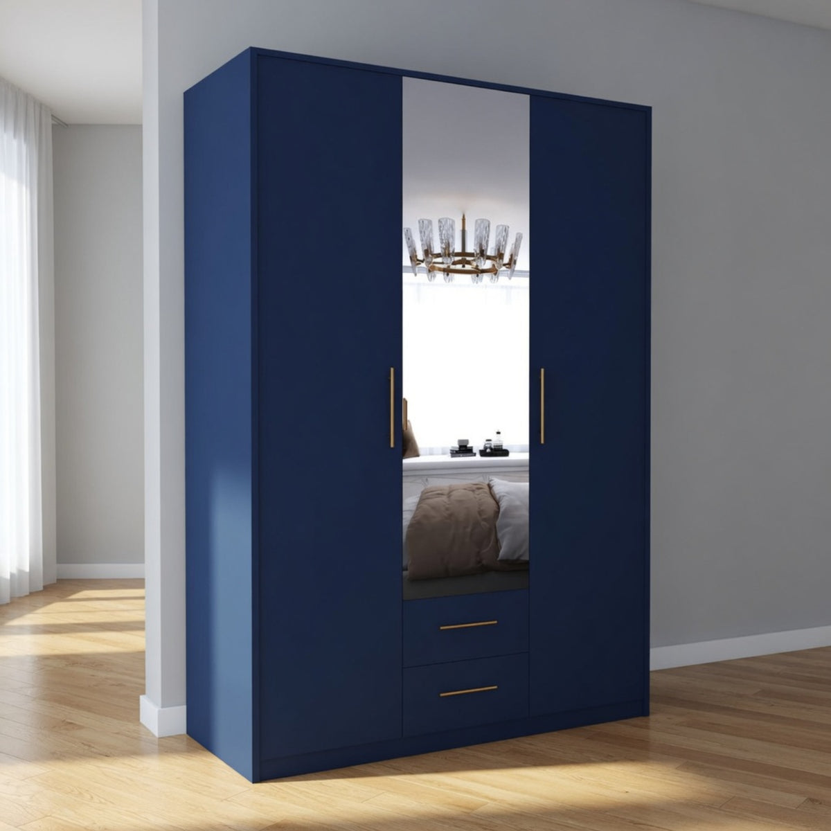Windsor Blue 3 Door Wardrobe 120cm with Mirror and 2 Drawers - image 8