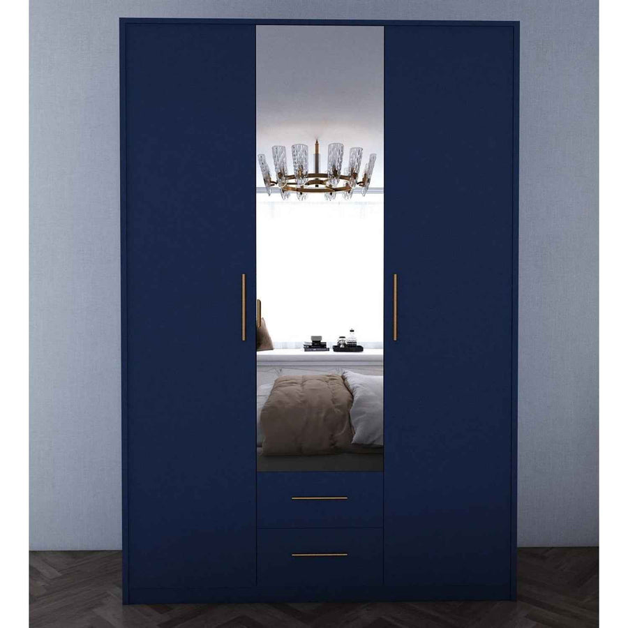 Windsor Blue 3 Door Wardrobe 120cm with Mirror and 2 Drawers