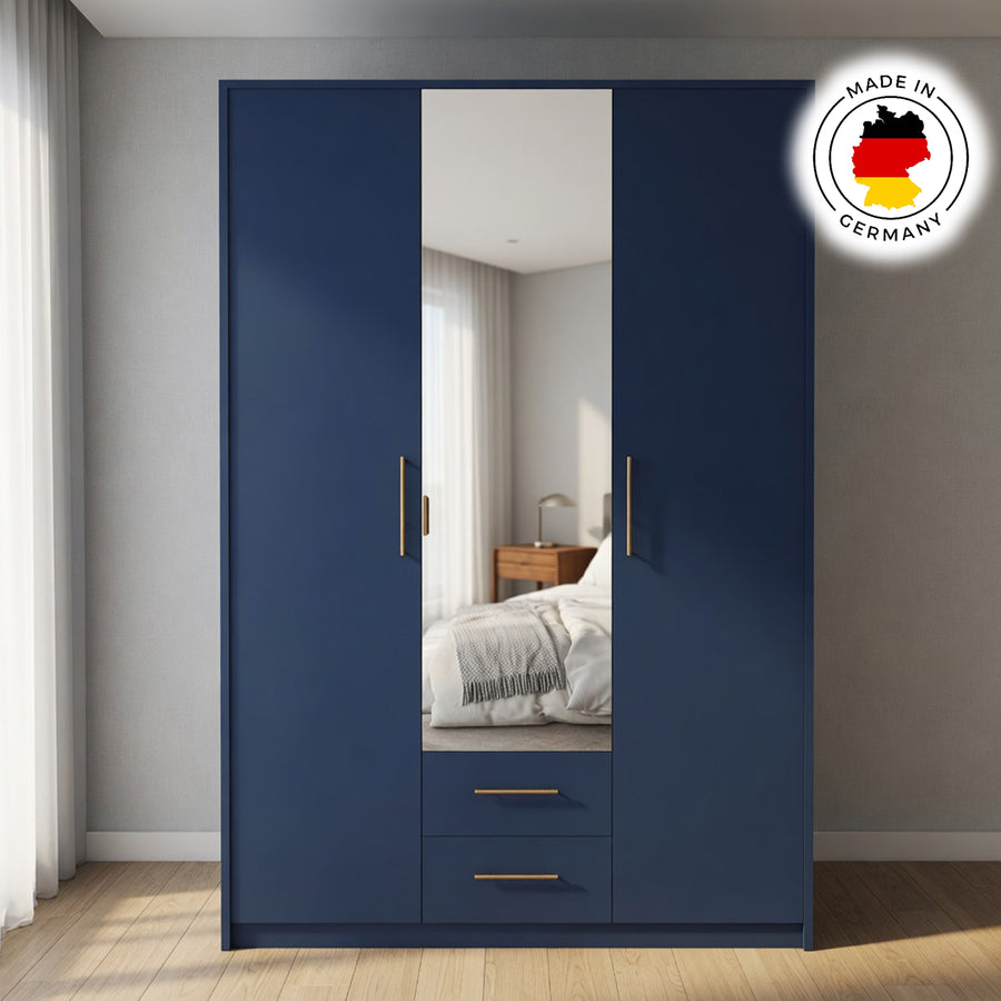 Windsor Blue 3 Door Wardrobe 120cm with Mirror and 2 Drawers - image 5