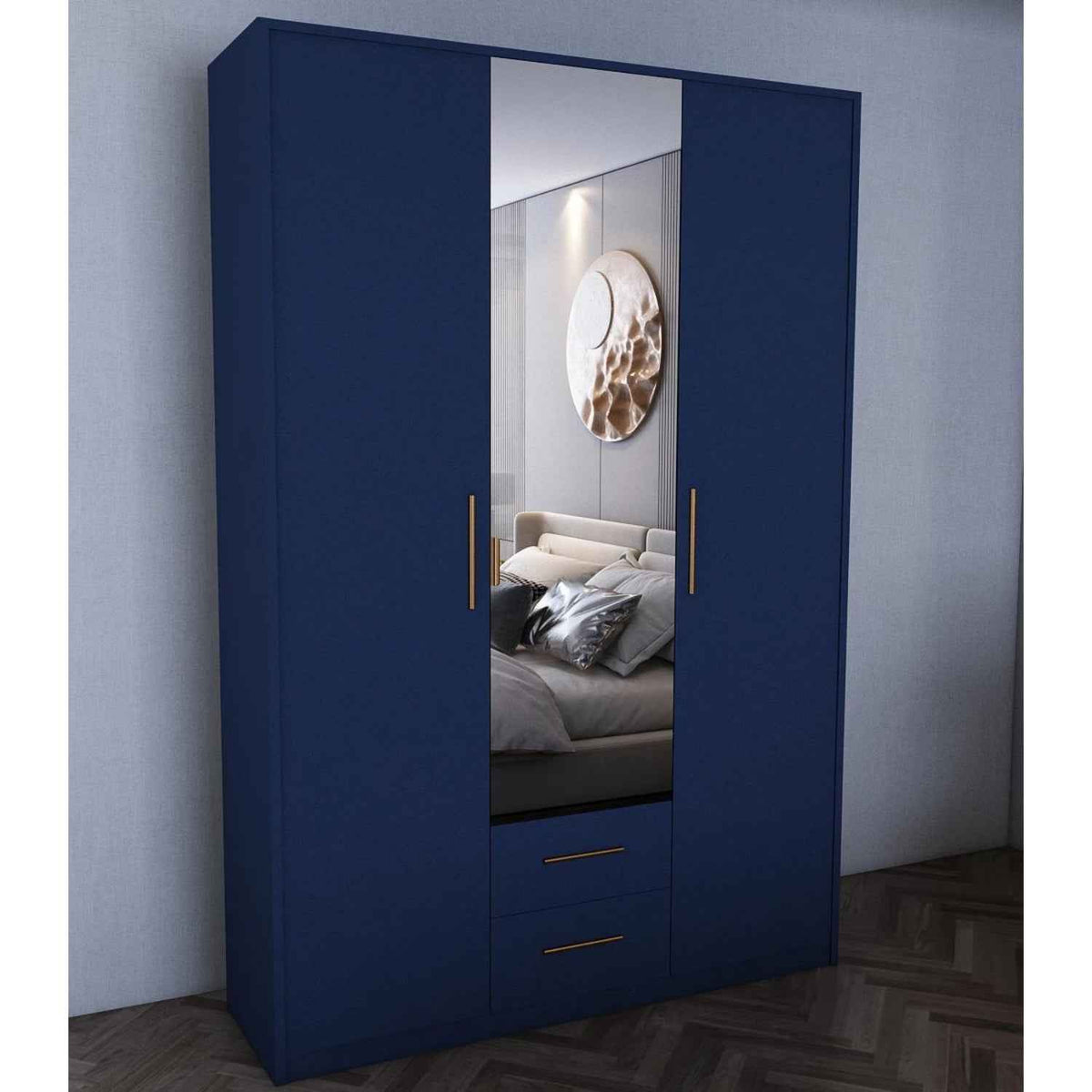 Windsor Blue 3 Door Wardrobe 120cm with Mirror and 2 Drawers