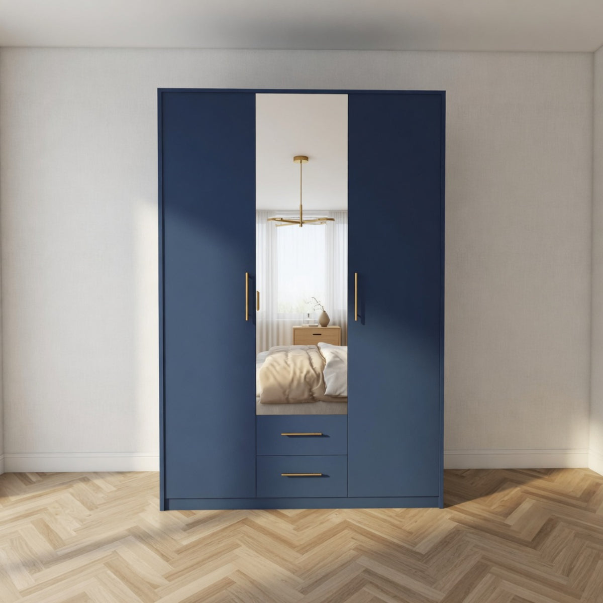 Windsor Blue 3 Door Wardrobe with Mirror and Drawers 135cm - image 6