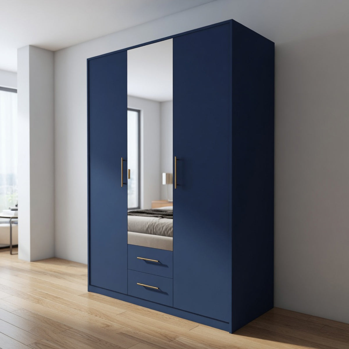 Windsor Blue 3 Door Wardrobe with Mirror and Drawers 135cm - image 7