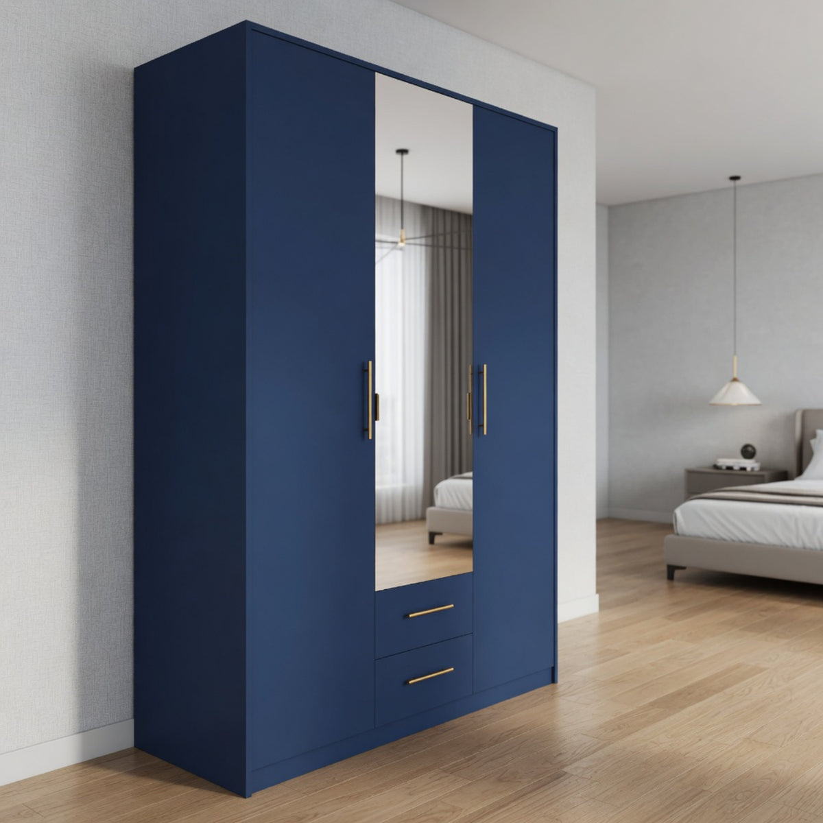 Windsor Blue 3 Door Wardrobe with Mirror and Drawers 135cm - image 8