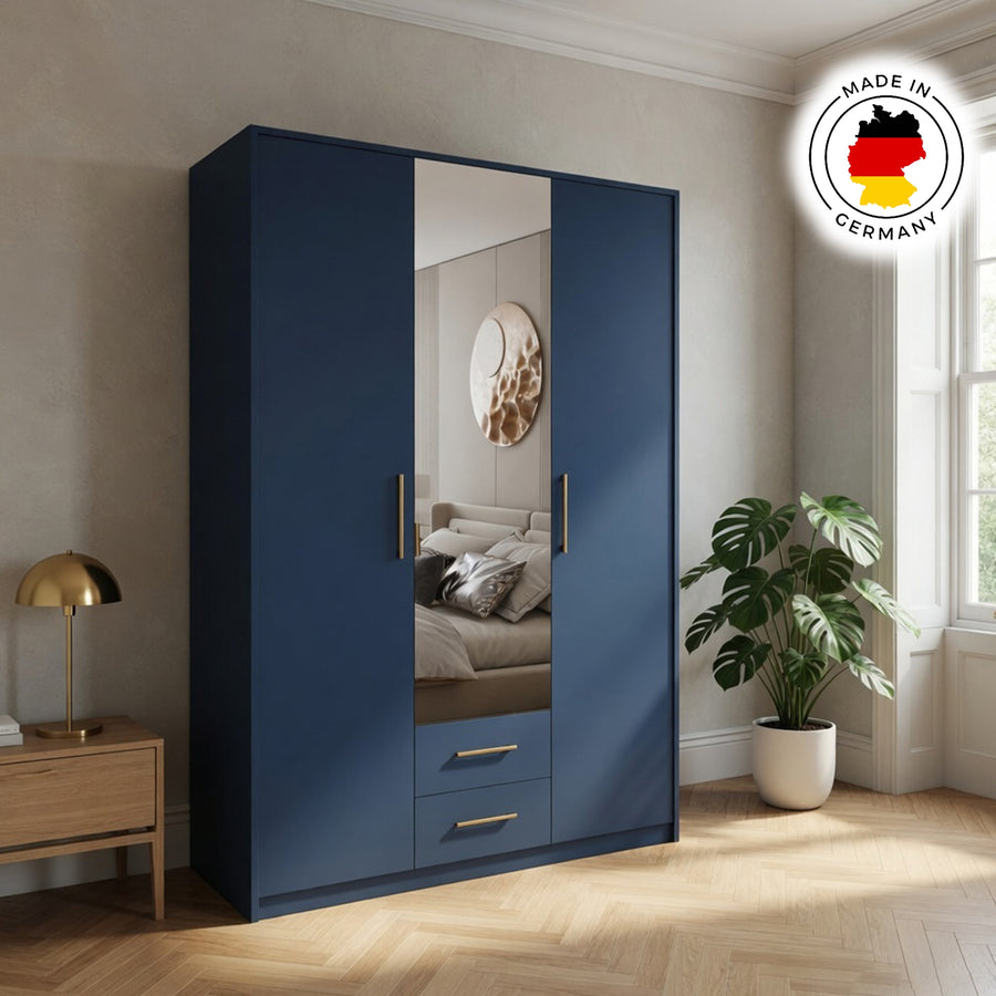 Windsor Blue 3 Door Wardrobe with Mirror and Drawers 135cm - image 5