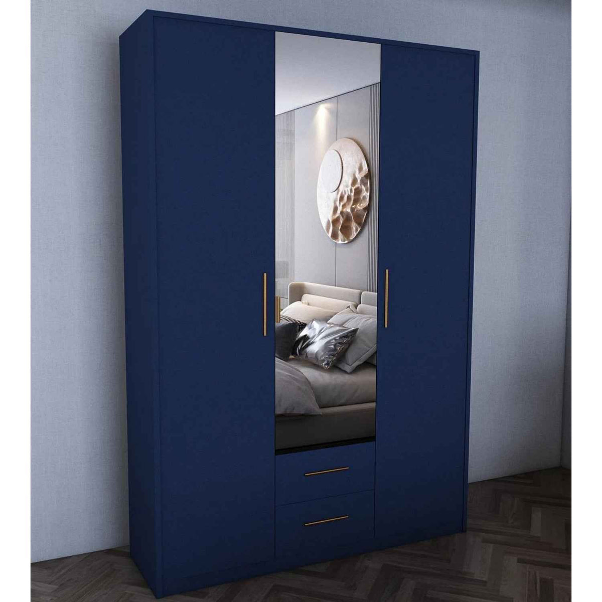 Windsor Blue 3 Door Wardrobe with Mirror and Drawers 135cm