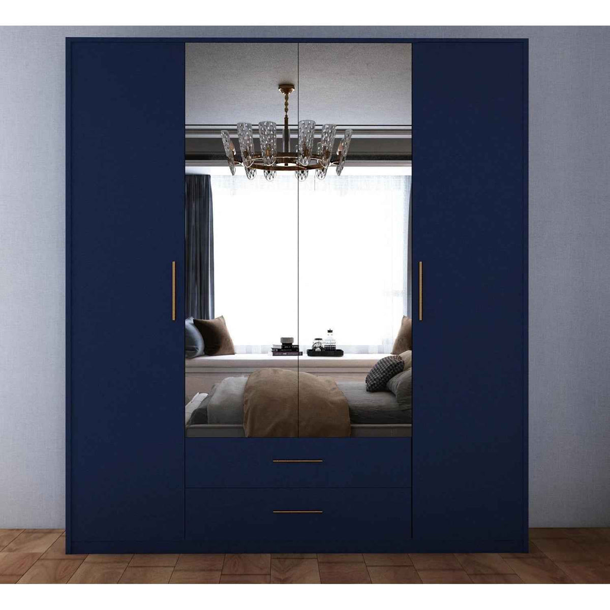 Windsor Blue 4 Door Wardrobe 180cm with Mirrors and 2 Drawers