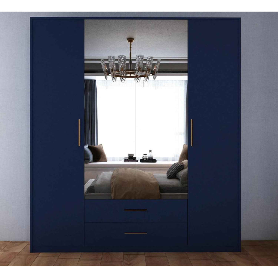 Windsor Blue 4 Door Wardrobe 180cm with Mirrors and 2 Drawers