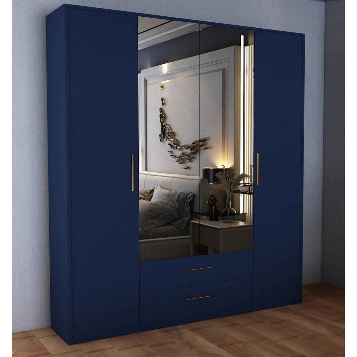 Windsor Blue 4 Door Wardrobe 180cm with Mirrors and 2 Drawers