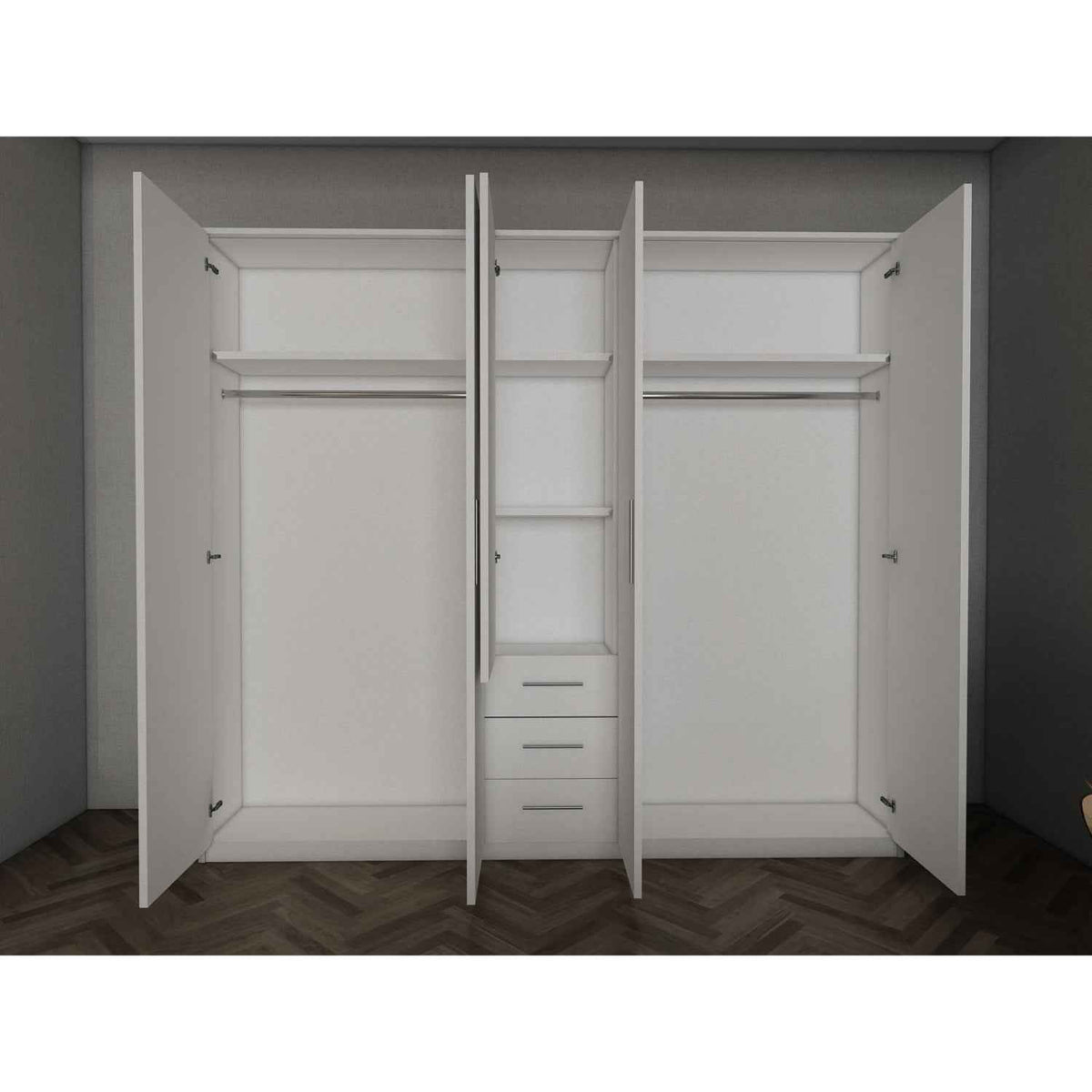 Windsor Blue 5 Door Wardrobe 200cm with Mirror and 3 Drawers