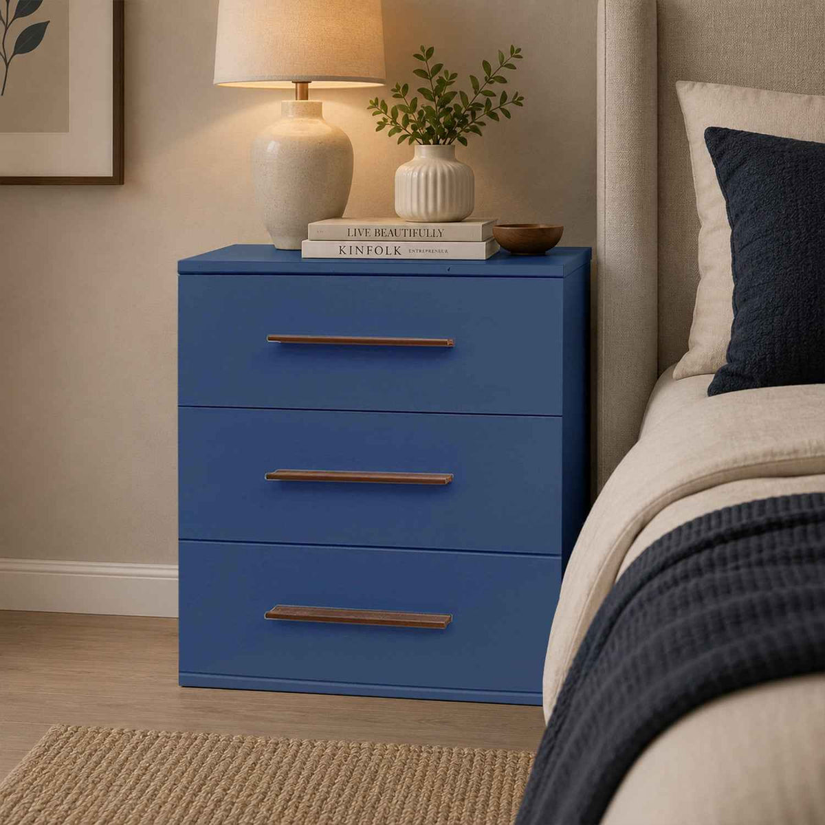 Windsor Blue 3 Drawer Bedside Cabinet