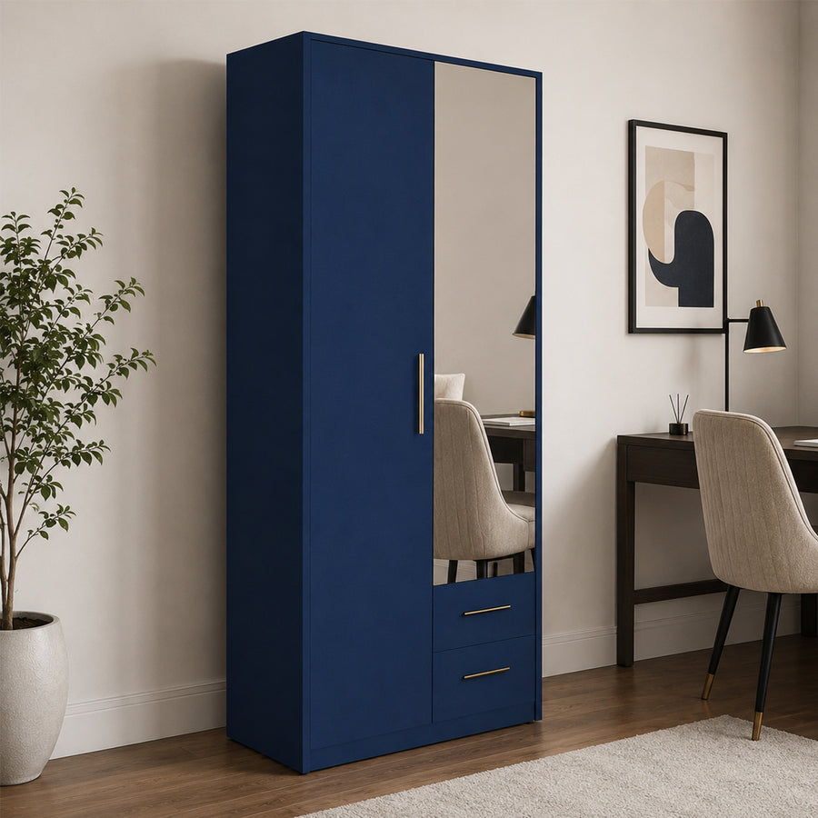 Windsor Blue 2 Door Wardrobe with Mirror and 2 Drawers