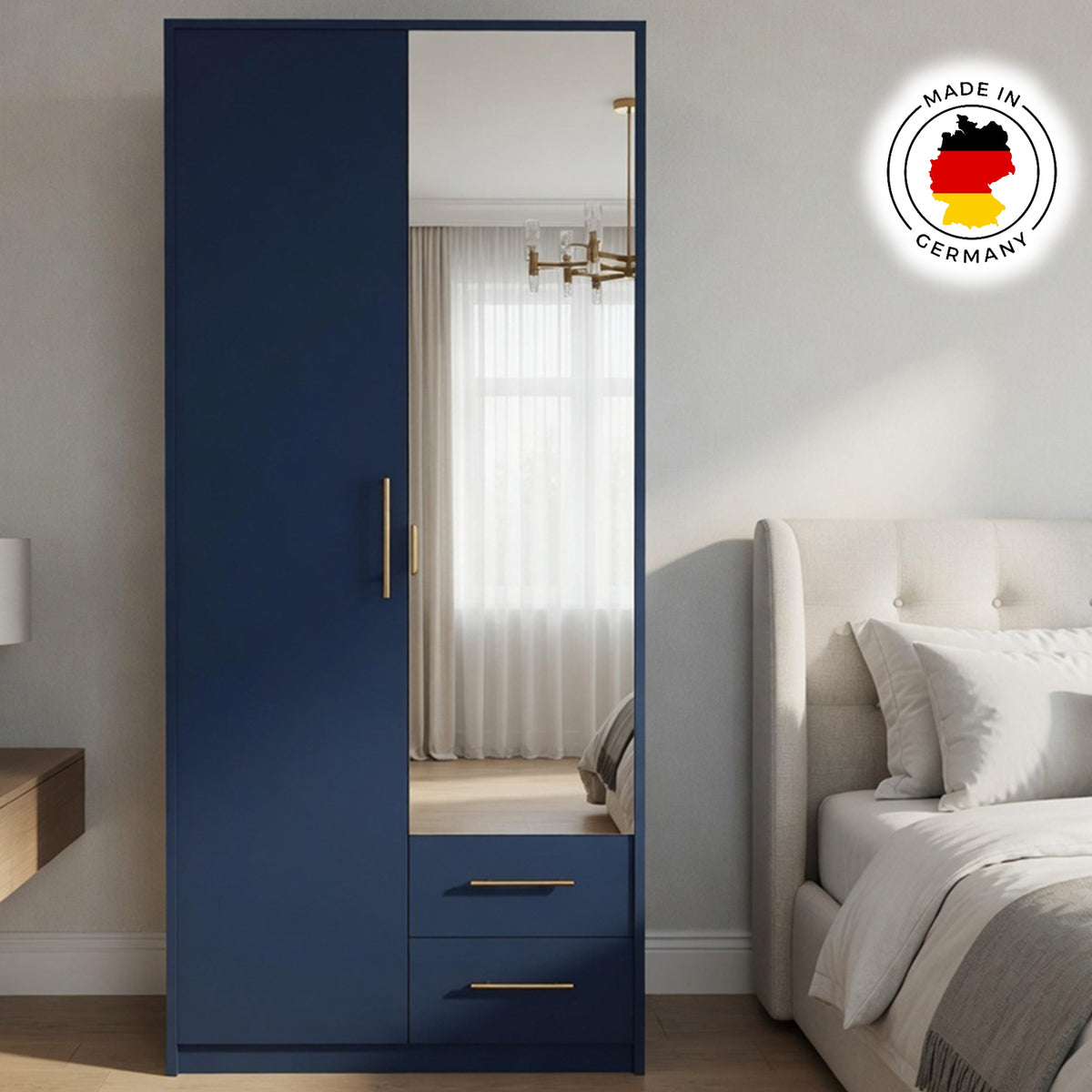 Windsor Blue 2 Door Wardrobe with Mirror and 2 Drawers - image 5