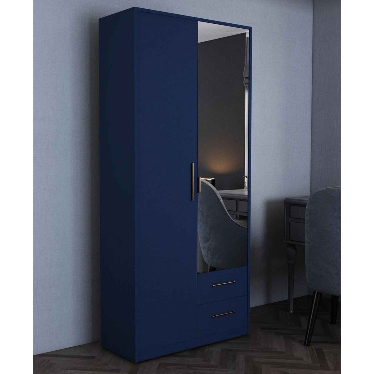 Windsor Blue 2 Door Wardrobe with Mirror and 2 Drawers