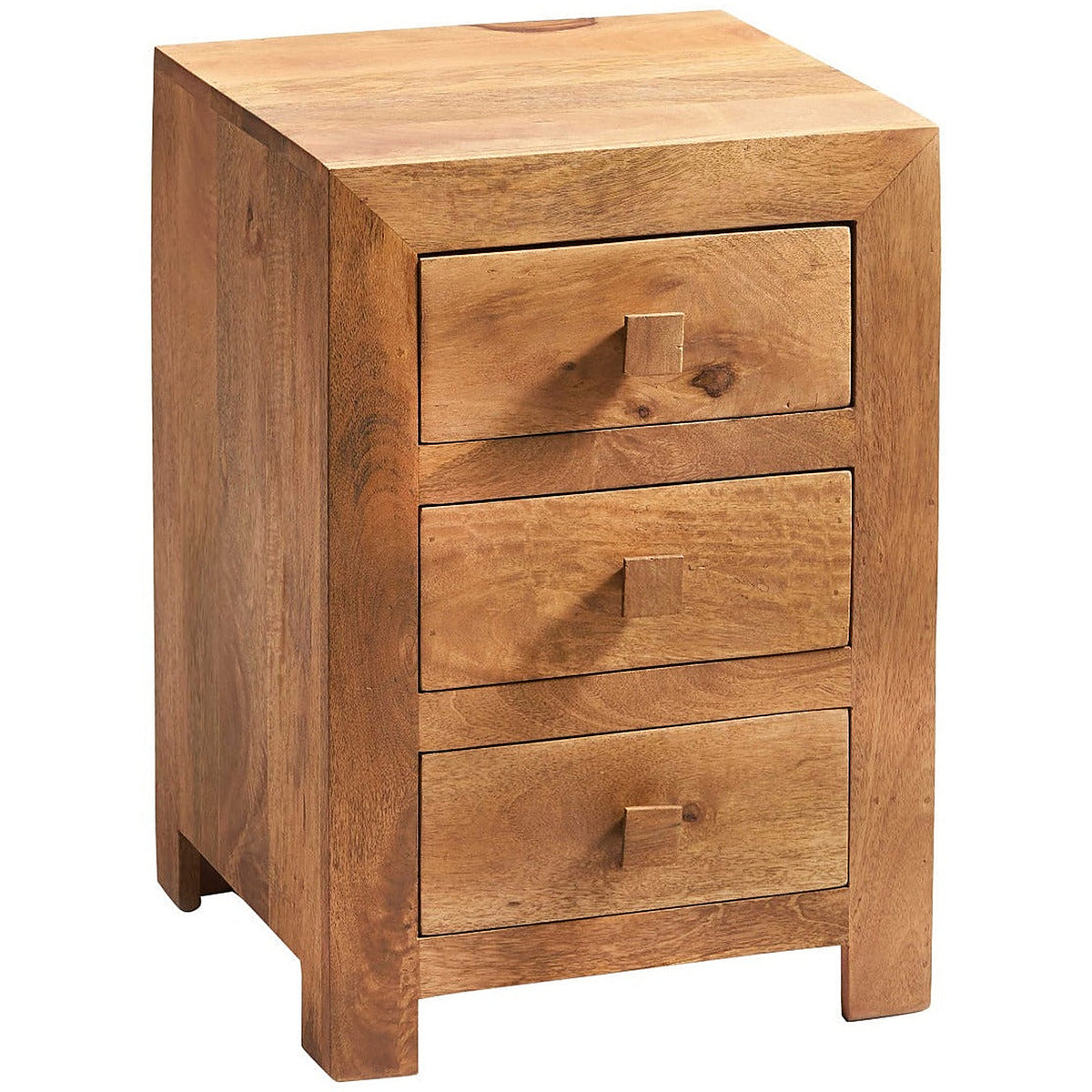 Solvara Natural Solid Mango Wood Matt Finish 3 Drawer Bedside Table