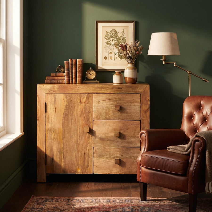 Solvara Natural Solid Mango Wood Matt Finish Small 3 Drawer Sideboard - image 3