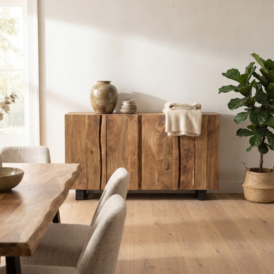 Barkwyn Natural Live Edge Acacia Wood Large 4 Door Sideboard