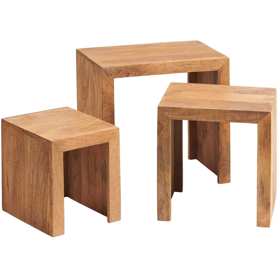Solvara Natural Solid Mango Wood Matt Finish Nest of 3 Tables