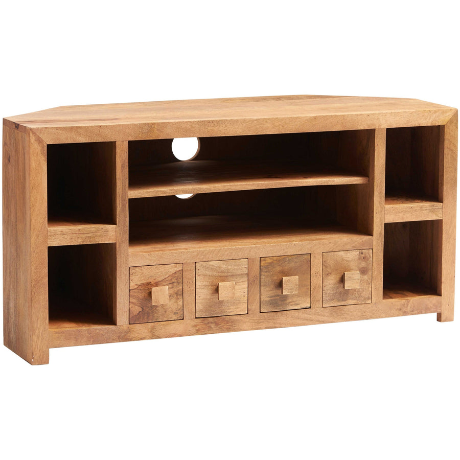 Solvara Natural Solid Mango Wood Matt Finish 4 Drawer Corner TV Unit - image 5