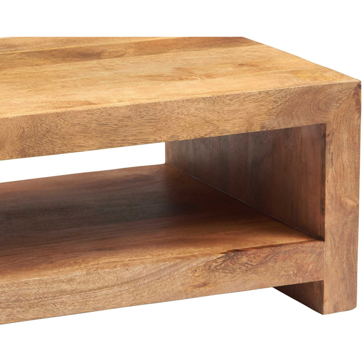Solvara Natural Large Solid Mango Wood Coffee Table with Shelf