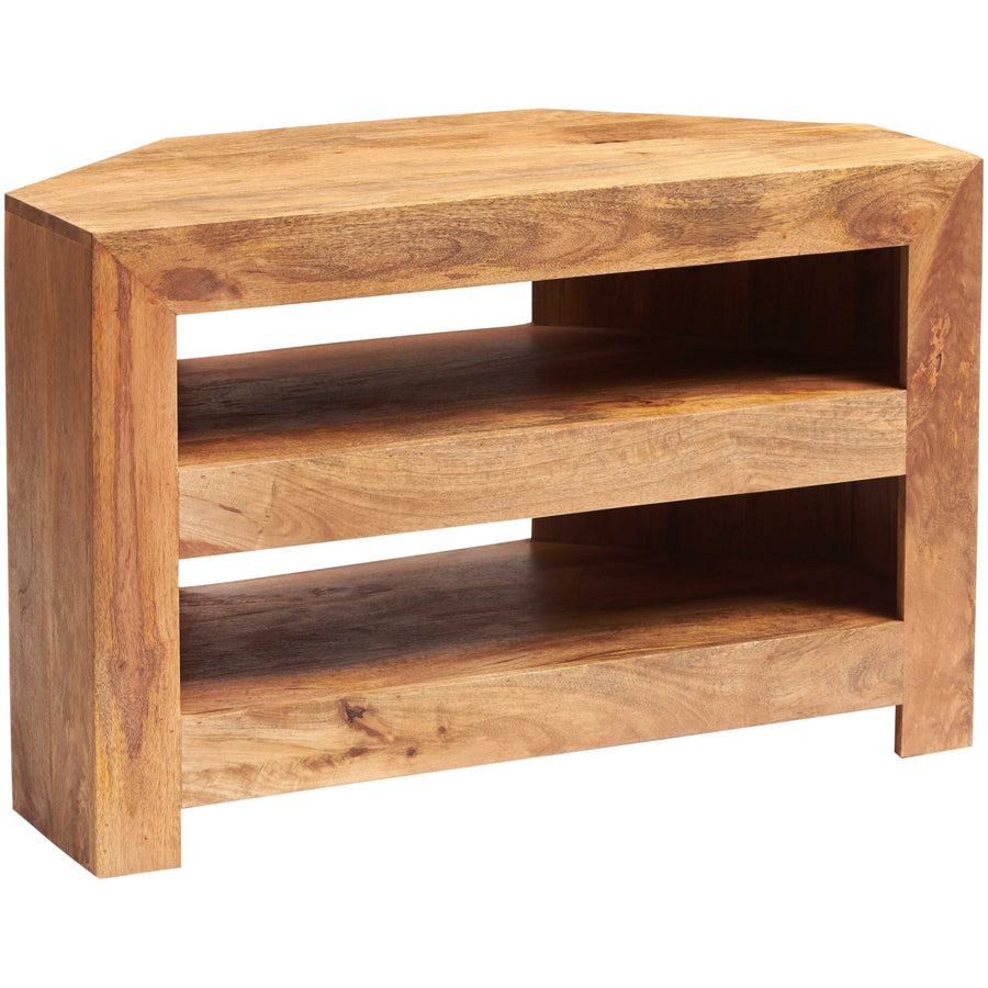Solvara Natural Solid Mango Wood Matt Finish Open Corner TV Stand