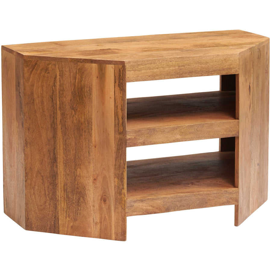 Solvara Natural Solid Mango Wood Matt Finish Open Corner TV Stand