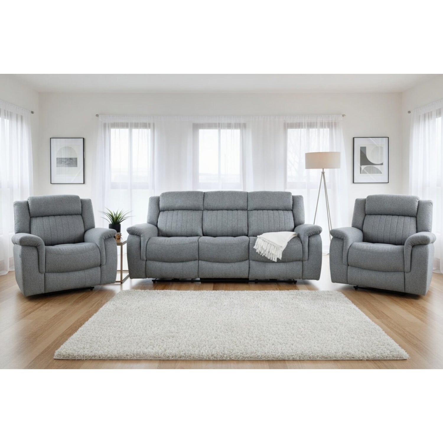 Linden Electric Recliner 3+1+1  Sofa Set In Grey