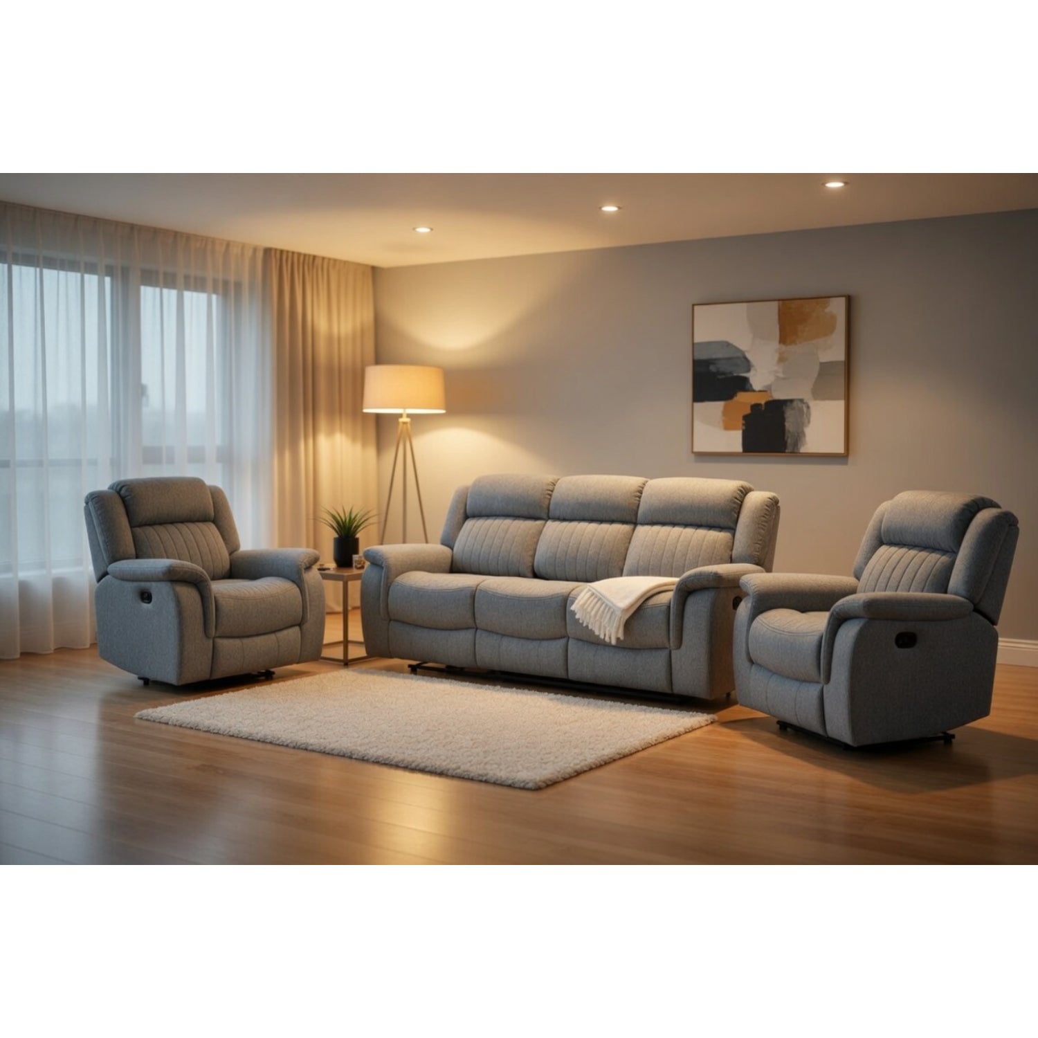Linden Electric Recliner 3+1+1  Sofa Set In Grey