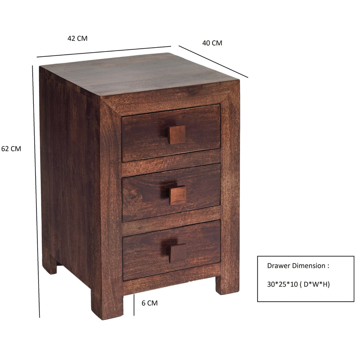 Noralto Walnut Solid Mango Wood 3 Drawer Bedside Table - image 7