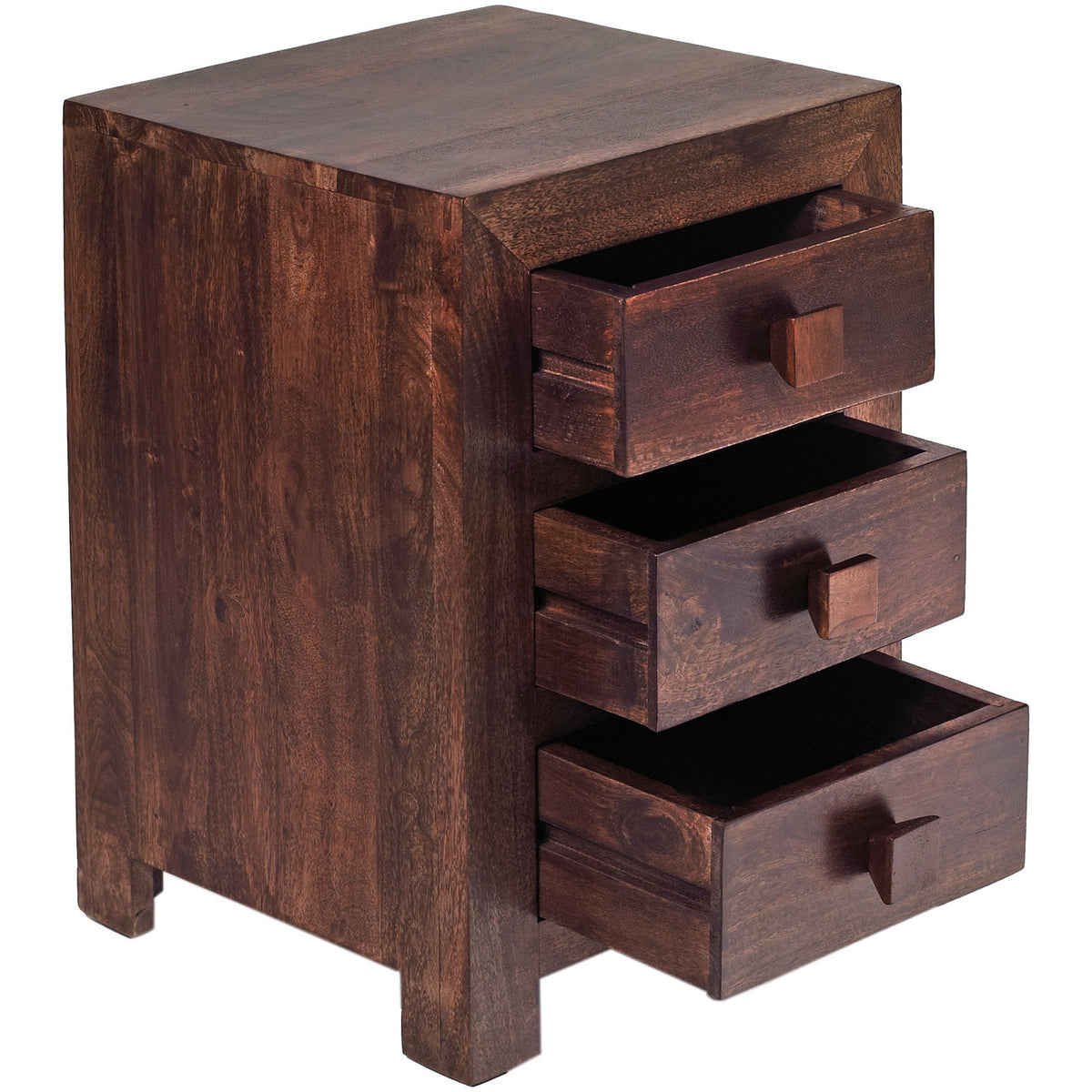 Noralto Walnut Solid Mango Wood 3 Drawer Bedside Table