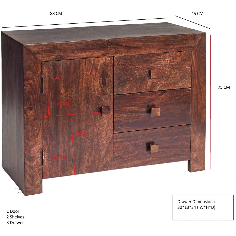 Noralto Walnut Solid Mango Wood Small 3 Drawer Sideboard - image 5