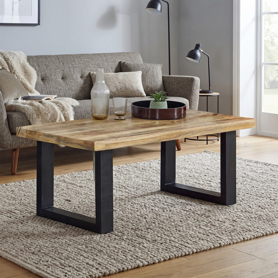 Modrina Natural Modern Mango Wood and Metal Rectangular Coffee Table