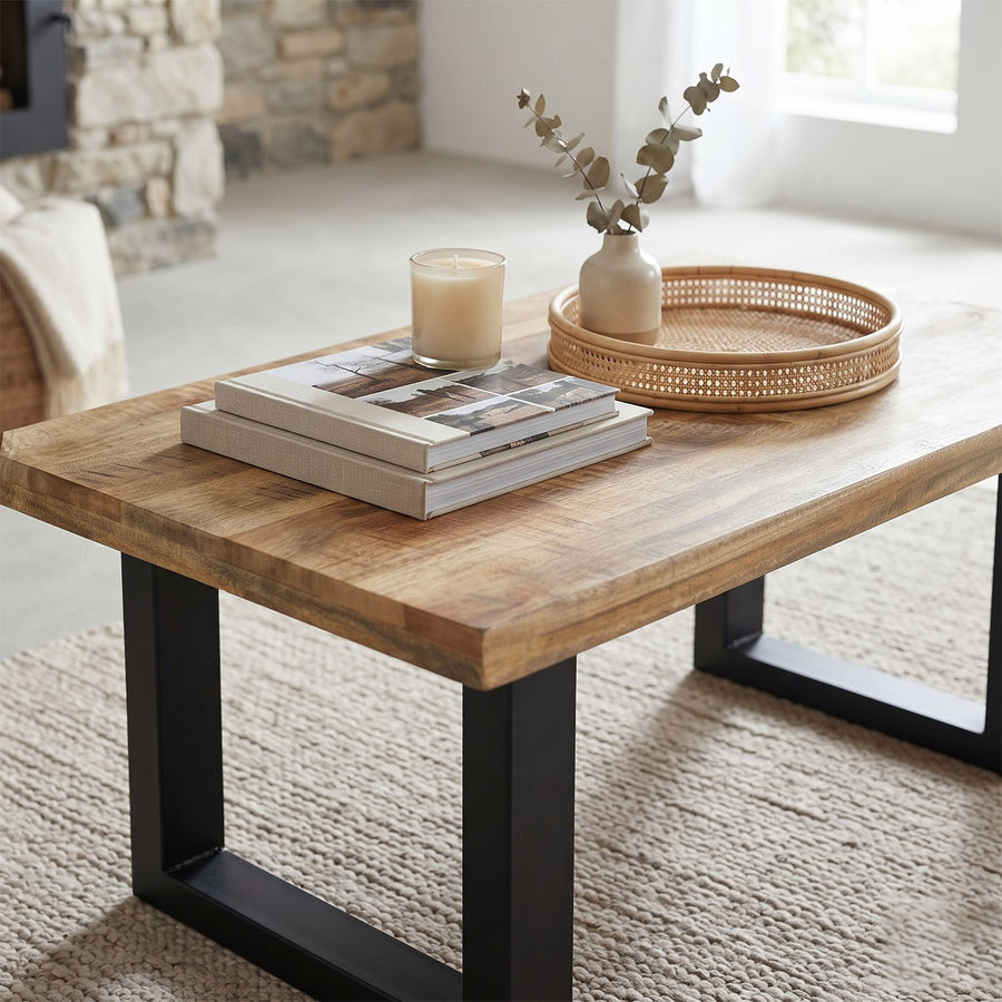 Modrina Natural Modern Mango Wood and Metal Rectangular Coffee Table - image 2
