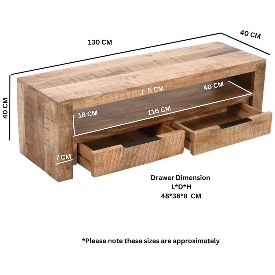 Modrina Natural Modern Mango Wood Low 2 Drawer TV Stand - image 5