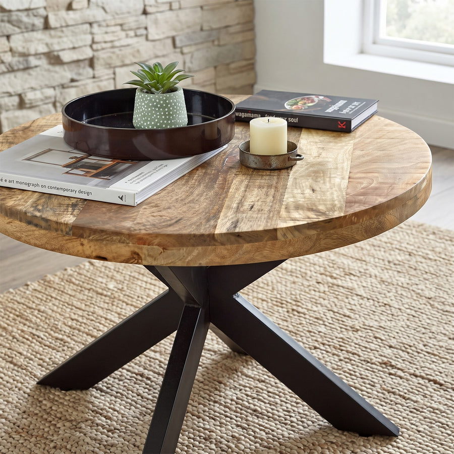 Modrina Natural Round Mango Wood Coffee Table with Metal Spider Legs - image 2