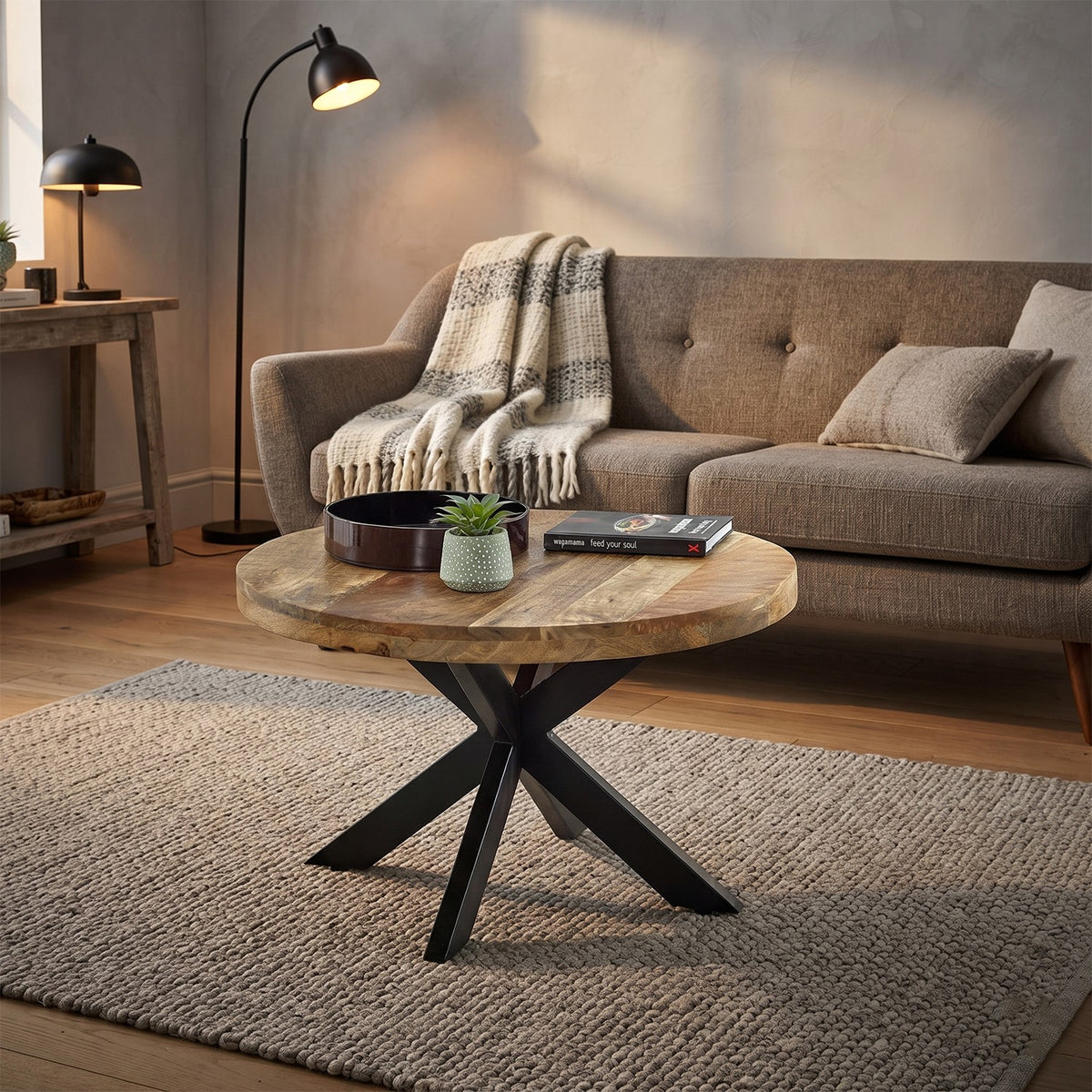 Modrina Natural Round Mango Wood Coffee Table with Metal Spider Legs - image 3
