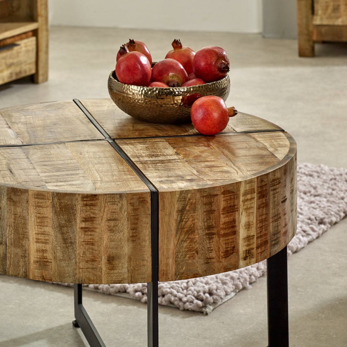 Modrina Natural Round Mango Wood Coffee Table with Metal Legs