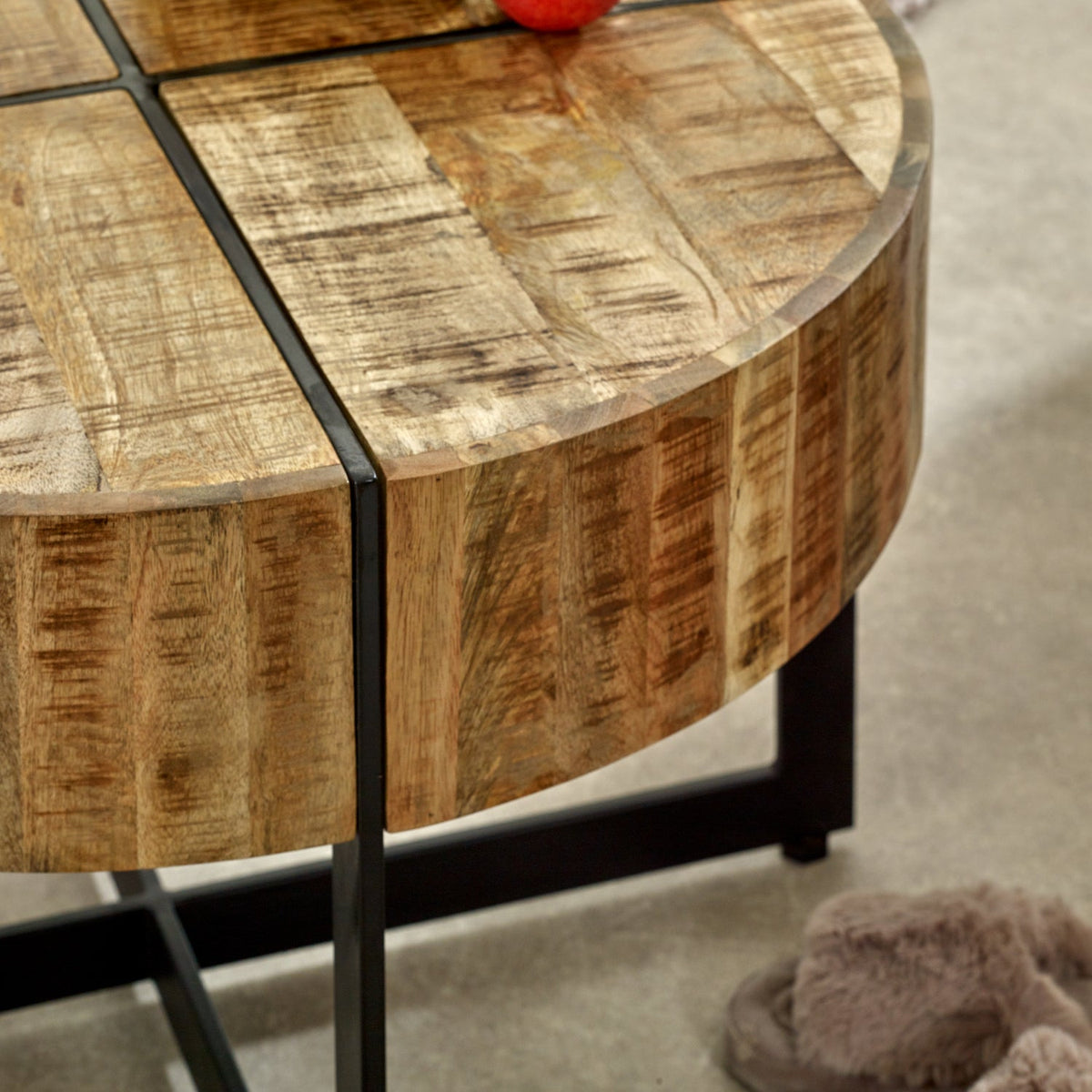 Modrina Natural Round Mango Wood Coffee Table with Metal Legs