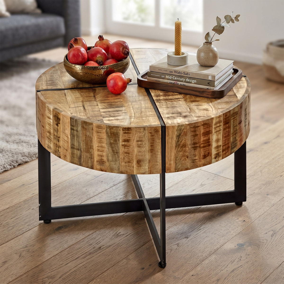 Modrina Natural Round Mango Wood Coffee Table with Metal Legs - image 2