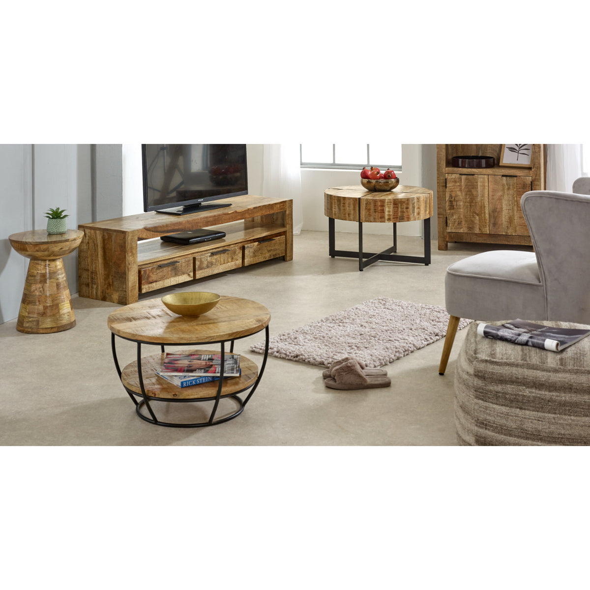 Modrina Natural Round Mango Wood Coffee Table with Metal Legs - image 9