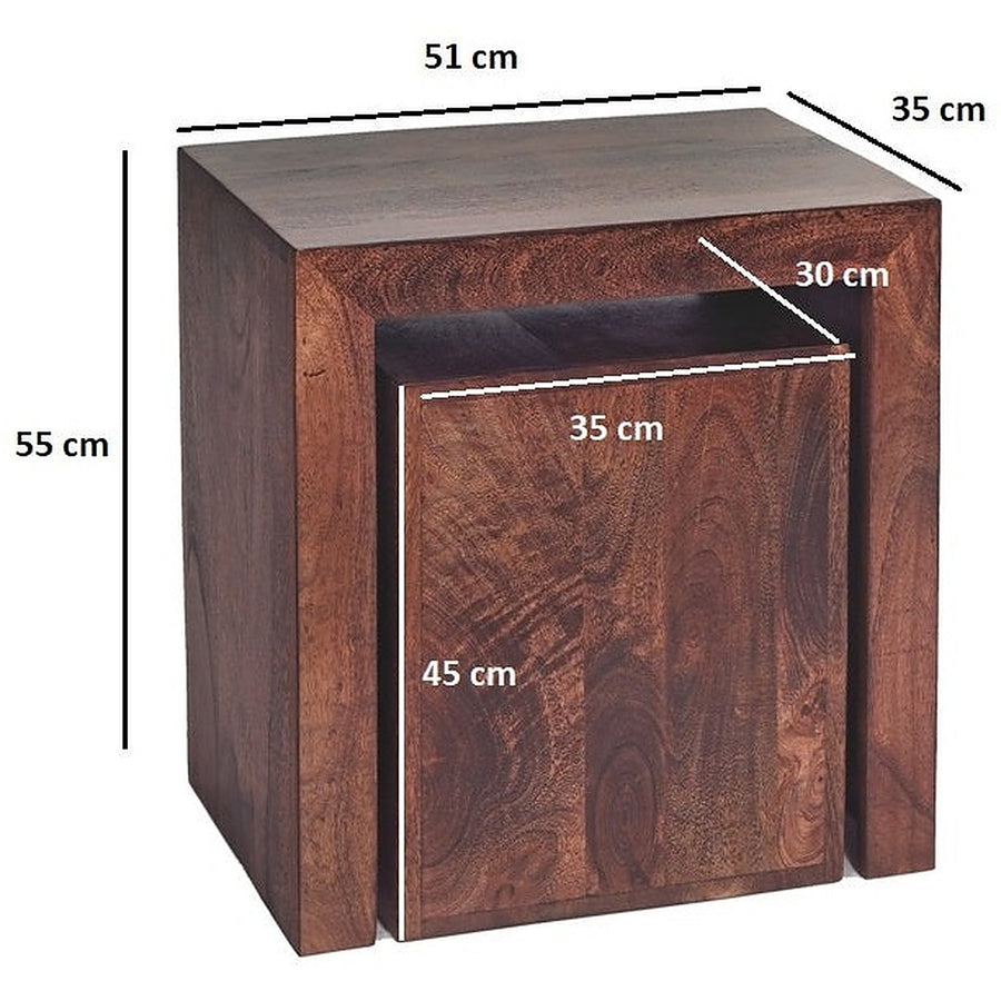 Noralto Walnut Solid Mango Wood Cube Nest of 2 Tables - image 5