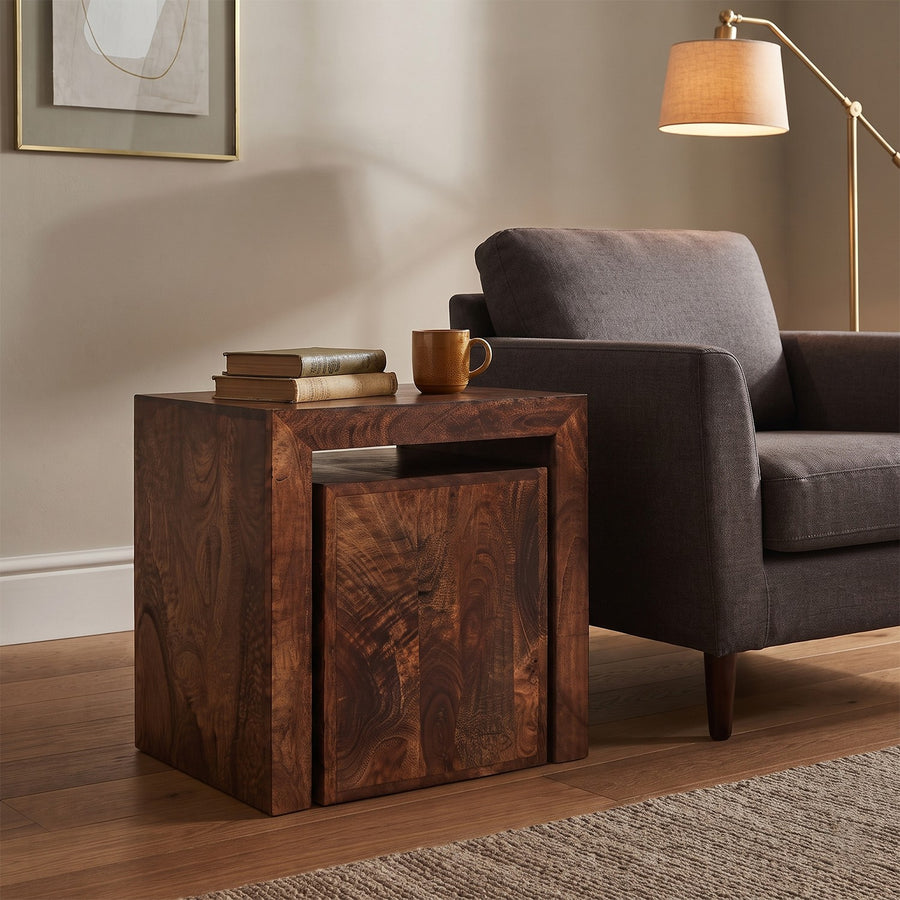 Noralto Walnut Solid Mango Wood Cube Nest of 2 Tables - image 3