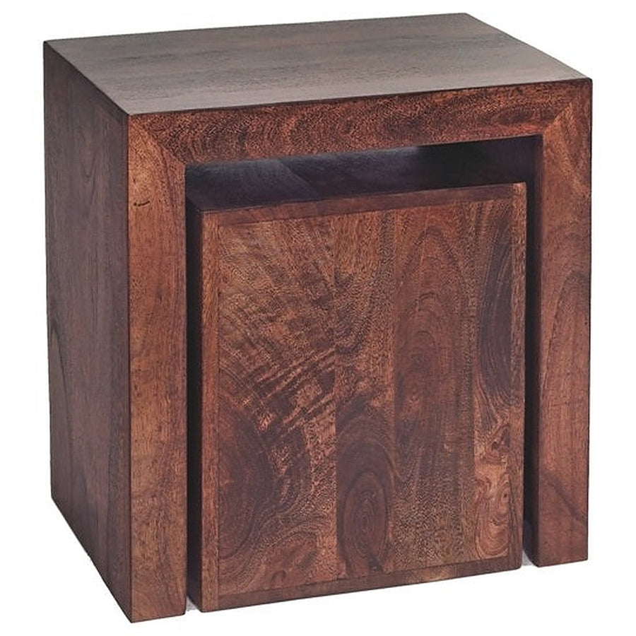 Noralto Walnut Solid Mango Wood Cube Nest of 2 Tables