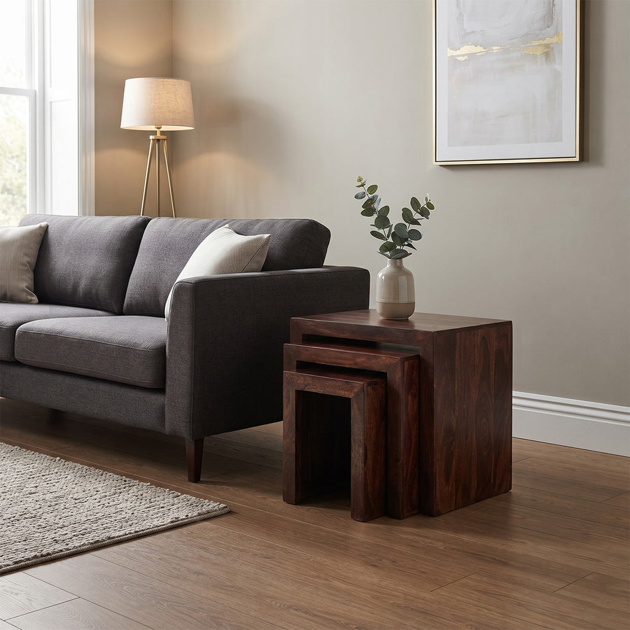 Noralto Walnut Solid Mango Wood Nest of 3 Tables